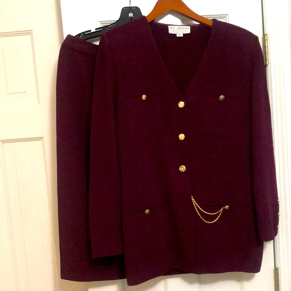 St. John original Burgandy knit jacket and skirt